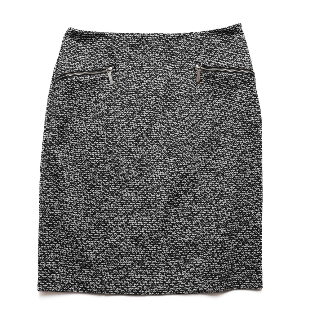 Michael Michael Kors Skirt Women Size 12 Black White Textured Knit Zipper Detail